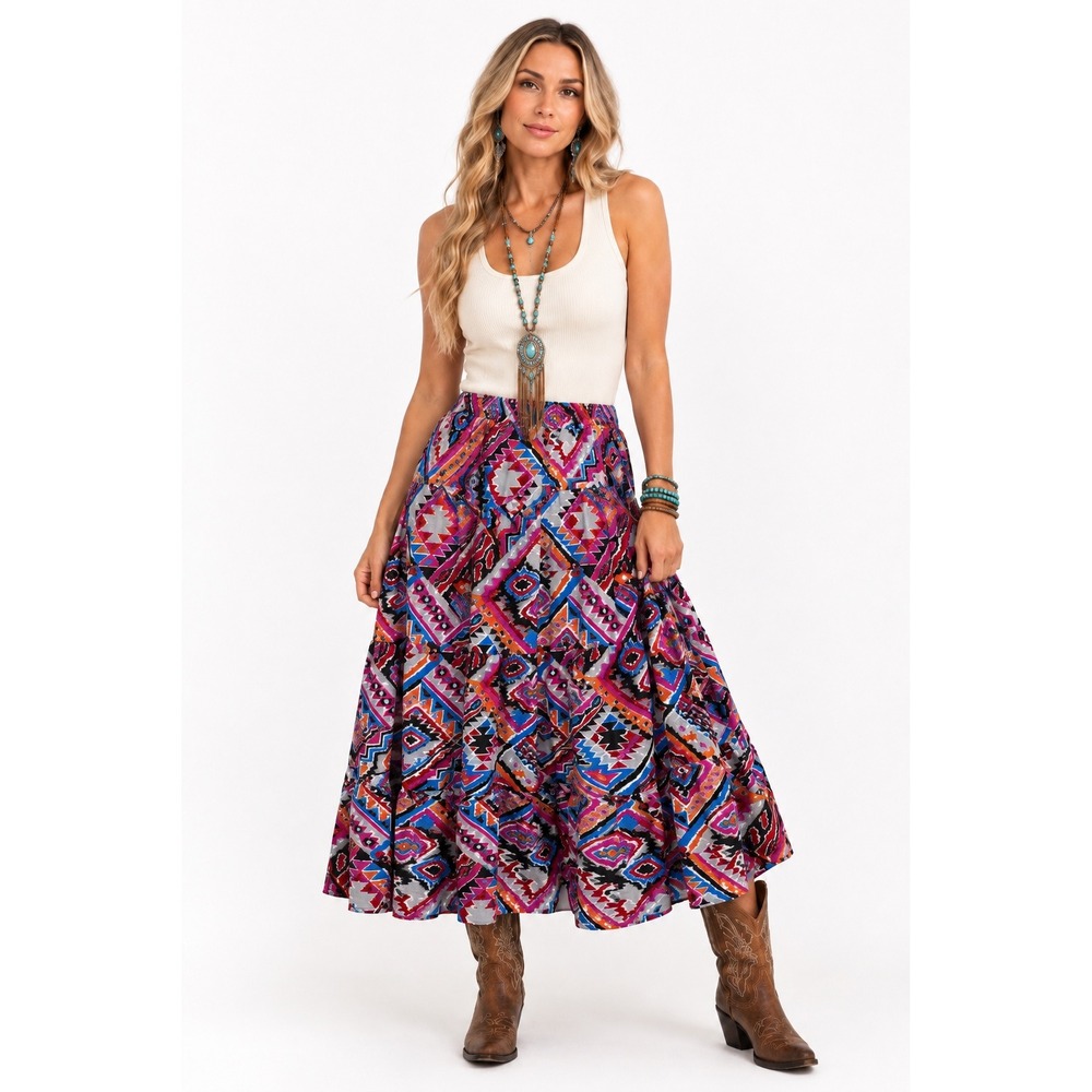 Ozark Mountain Vtg  Maxi Skirt 20W Southwestern Tiered